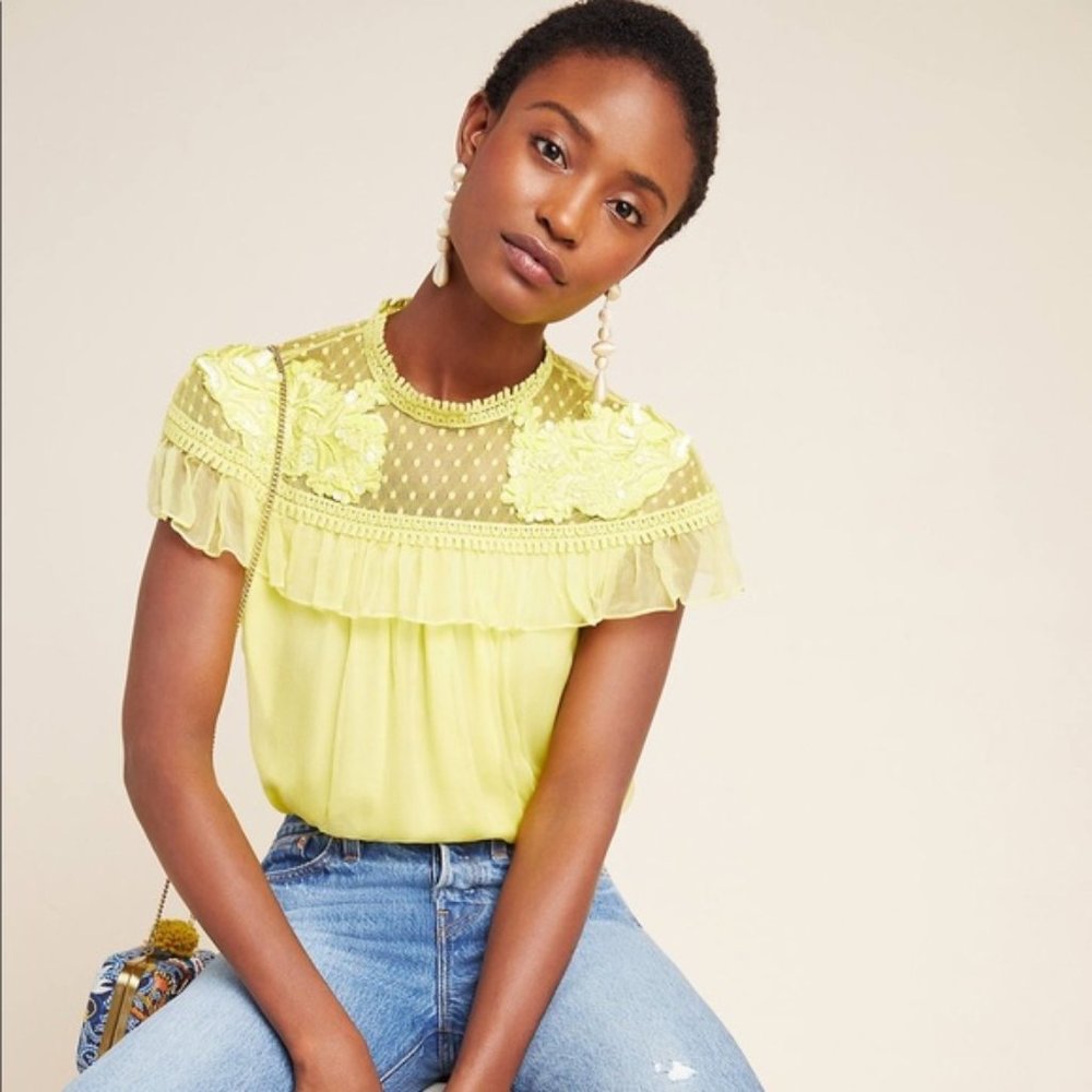 Anthropologie ATSU Sequin Neve Embroidered Blouse M Top